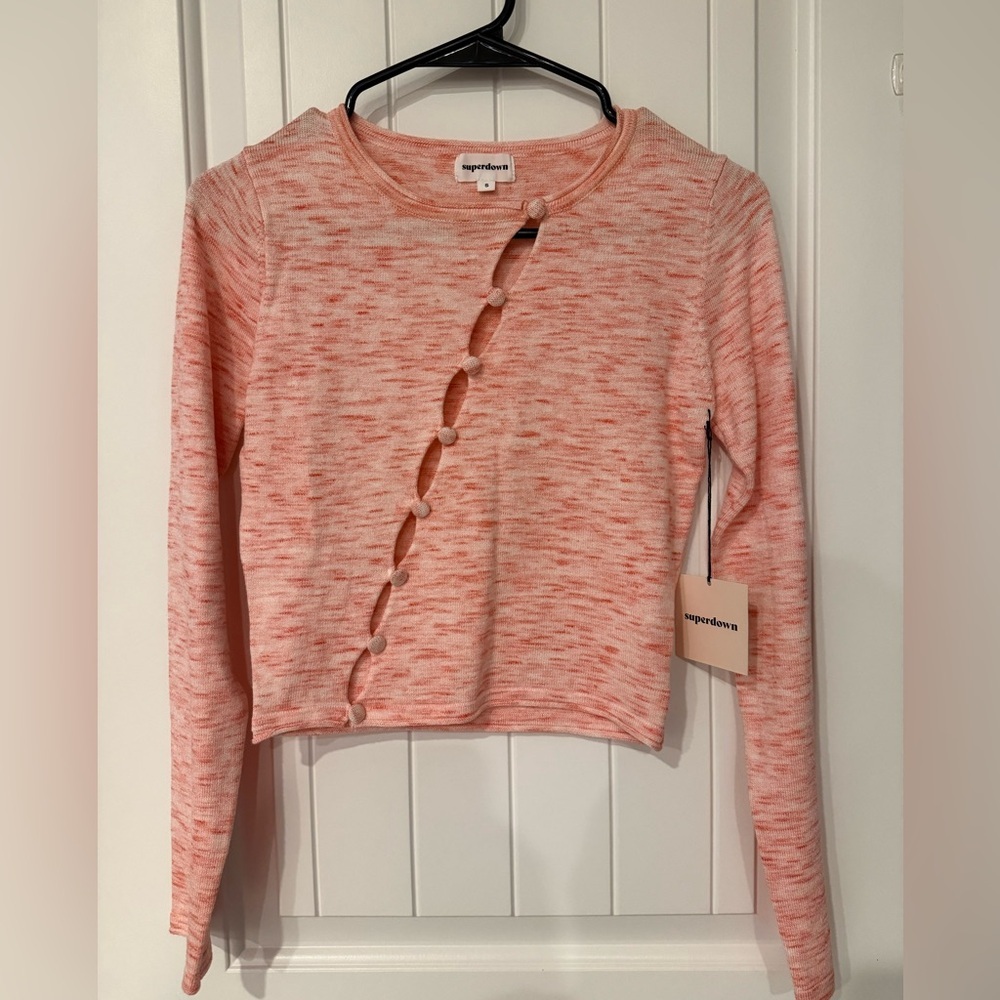 Superdown Pink Long Sleeve Crop Top Button Detail Size Small NWT